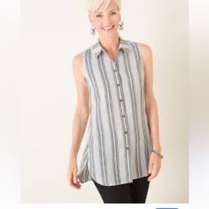 Chico's 100% linen women's no iron button front sleeveless tunic size Chico's 1